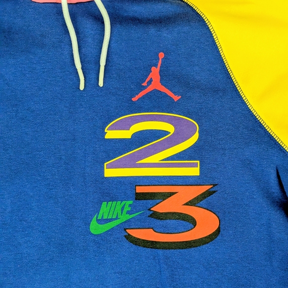 Nike Air Jordan Hoodie Mens Medium Colorblock Blue Yellow Green Sweatshirt Retro - Picture 5 of 11